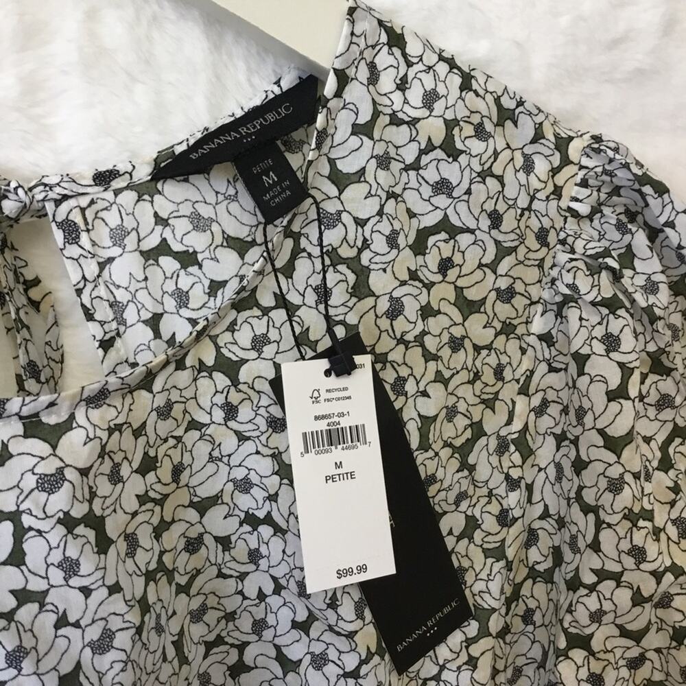 Banana Republic Floral Puff-Sleeve Belted Cotton Dress - Picture 5 of 9